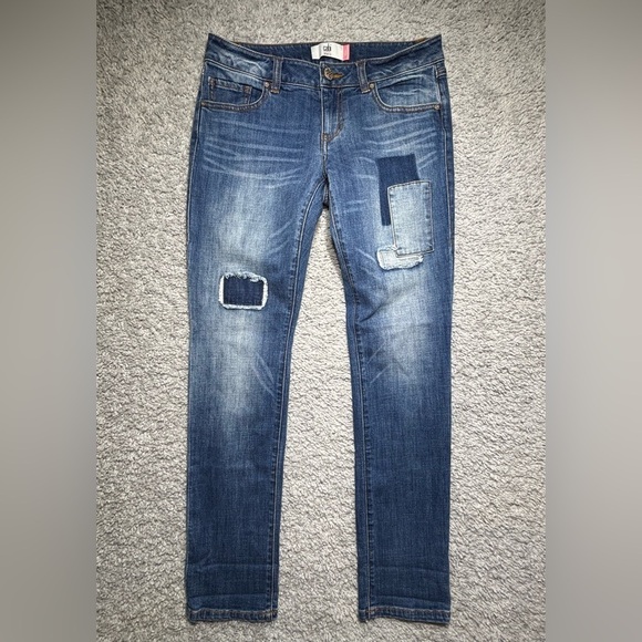 Cabi Jeans Womens 2 Slim Boyfriend Patchwork Denim Casual Stretch BOHO Hippie - Picture 1 of 5